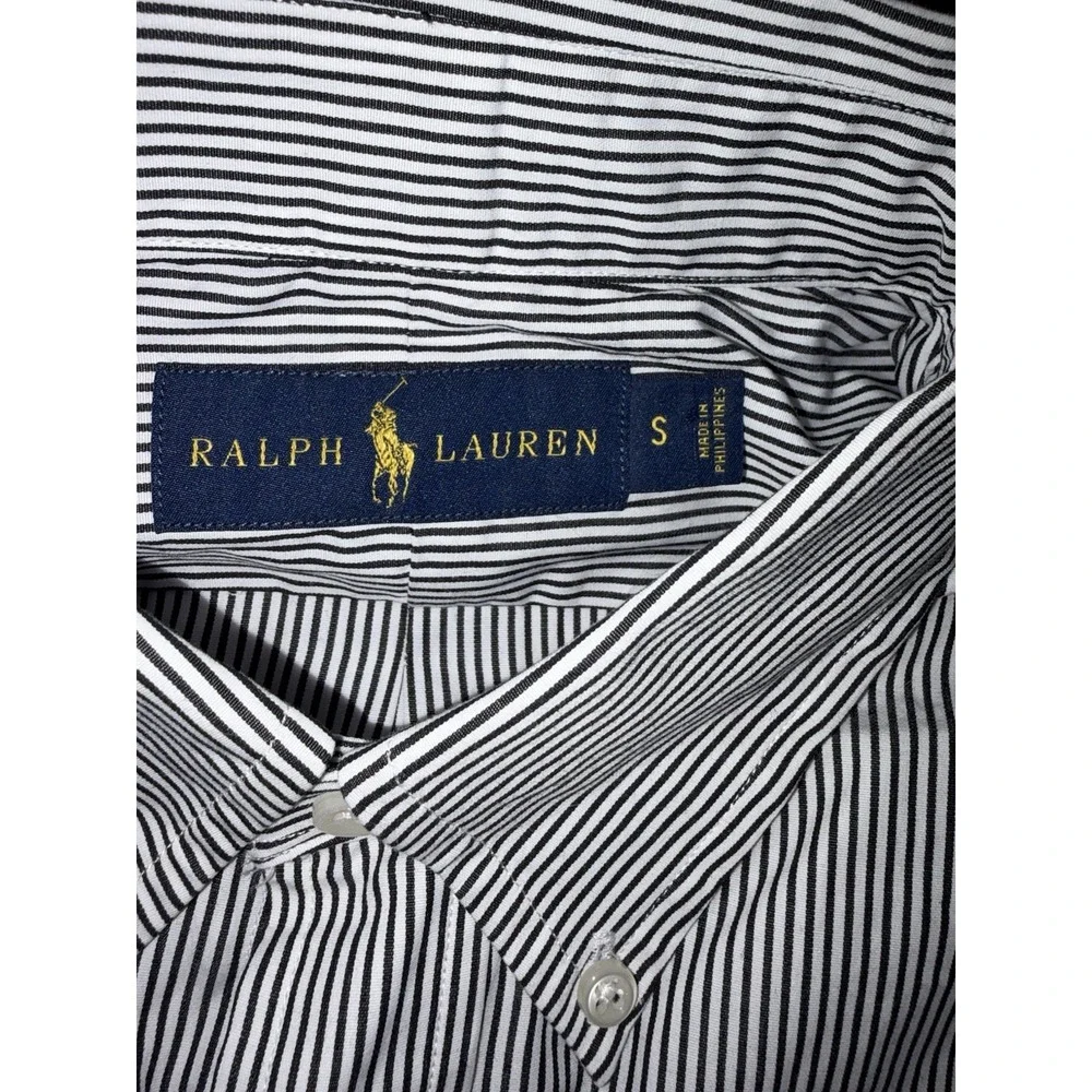 New Polo Ralph Lauren Small White Black Long Sleeve Striped Button Down